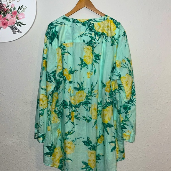 Floral Blue and Yellow Cotton Button Up Tunic - Picture 7 of 8